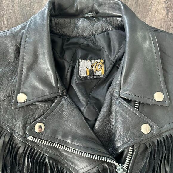 Vintage Leather Fringe Motorcycle Jacket Zip Up Collared Pinup Greaser Sz Medium - Picture 6 of 7